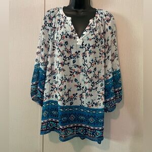 Old Navy Floral Boho Blouse - Blue and White Sheer